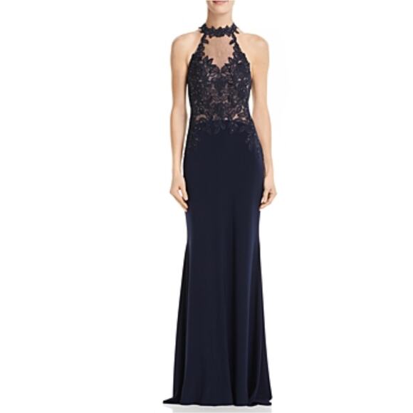 Avery G Beaded Lace Backless Long A-Line Evening Gown Blue Size 12 Formal Dress - Picture 9 of 10